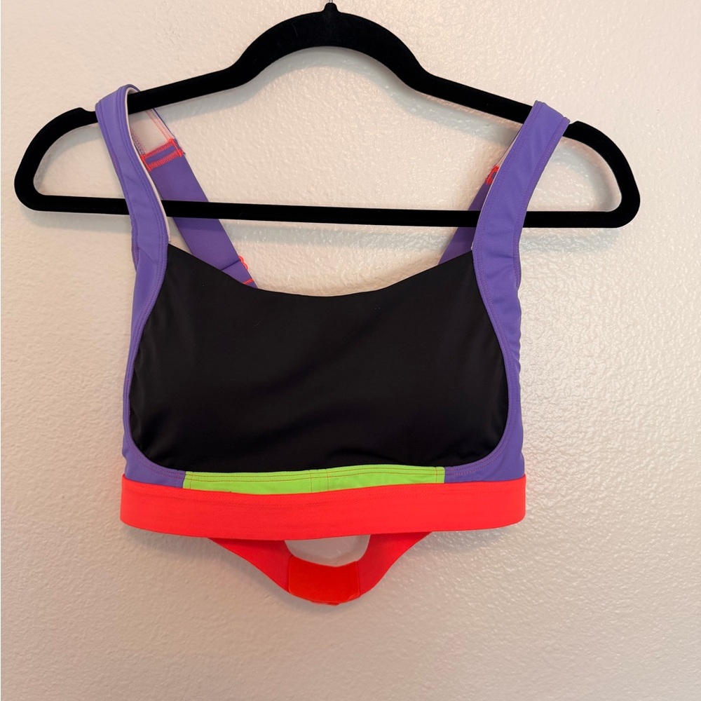 Colorblock Sports Bra - Black, Purple & Coral